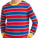 Adult Men's Cosplay Costume Streetwear Collection Long Sleeve Striped T-Shirt for Halloween (Red, L)
