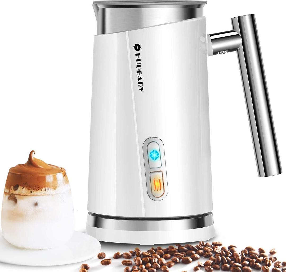 Huogary Milk Frother, Milk Frother and Steamer for Milk Foam & Hot Milk (4.5oz/10.5oz), Electric Milk Frother and Warmer for Homemade Latte, Cappuccinos, Macchiato, 120V, White
