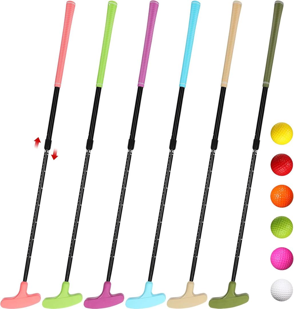 Wettarn Set of 6 Golf Putters for Men and Women Two Way Mini Golf Putter with 6 Golf Balls Kids Putter Bulk for Right or Left Handed Golfers Adjustable Length Golf Clubs Set