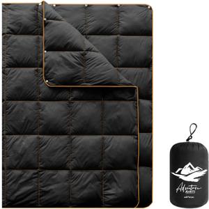 Mini Camping Blanket,Lightweight Puffy Blanket Packable Throw Blanket Waterproof Windproof for Outdoors, Travel, Beach, Airplane, Hiking (39x55", Black)