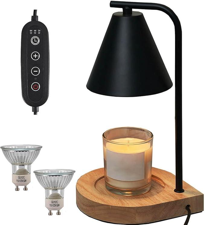 YODEWA Candle Warmer Lamp with Timer and Dimmer Wood Base, Farmhouse Electric Candle Lamps Warmer for Jar Candles Housewarming Gifts New Home Decor Birthday Gifts for Women/Daughter/Mom  Black