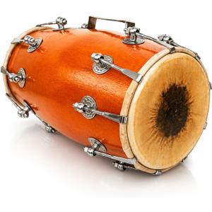 Wooden Dholak Drum, Adjustable Indian Hand Percussion Instrument, 14 Inch