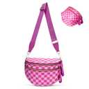 MOETYANG Checkered Crossbody Bum Bags for Women, Spacious Nylon Sling Bag Fanny Pack witn Adjustable Shoulder Strap Belt Bag (Rose Red)