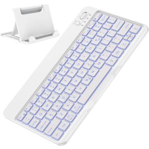 OMOTON Bluetooth Keyboard for Tablet/Android/Windows/iOS, with 7 Colors Backlight Rechargeable Wireless Mini Keyboard for Galaxy Tab A9+ / S9 FE / S10 / S11 / A11 Series etc, White