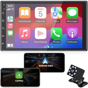 Double Din Car Stereo Support Wireless CarPlay & Wireless Android Auto, [2G+32G] 7 Inch Touchscreen Car Radio with Bluetooth+WiFi+RDS/FM+GPS Navi+Backup Cam+Mirror Link,Car Audio Receivers