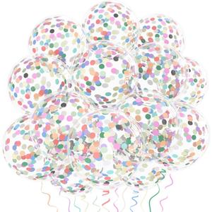 Rainbow Confetti Balloons, 25 Pcs 12 Inch Thickened Clear Latex Balloon with Confetti Inside for Birthday Party Baby Shower Graduation Engagement Bridal Shower Decorations Supplies (Paper Confetti)