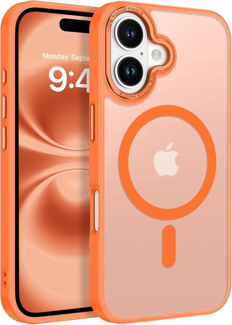 BENTOBEN Compatible with iPhone 16 Plus Case for Magnetic iPhone 16 Plus Phone Case [Compatible with Magsafe] Slim Translucent Matte Shockproof Bumper Drop Protection Women Boy Cover, Orange