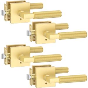 Asidrama 4 Pack Gold Privacy Door Handles, Door Lever with Door Knobs Indoor for Bedroom or Bathroom, Heavy Duty Door Handles Interior with Locks for Left Right Sided Doors