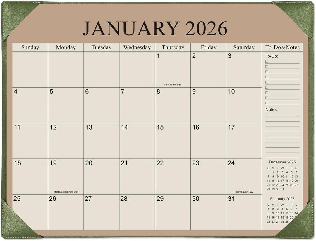 Simplified Desk Calendar 2026 with Desktop Mat, 12 Month Large Desk Pad Calendar from January 2026 to December 2026, 22" x 17" Desk Pad Calendar 2026 for Home, School Office, Green (Cyan)