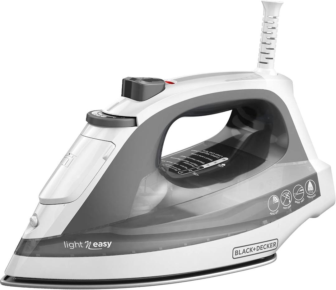 BLACK+DECKER Light N Easy Compact Steam Iron, IR1020S, Stainless Steel Soleplate, Spray Mist, Anti-Drip, Auto Shutoff