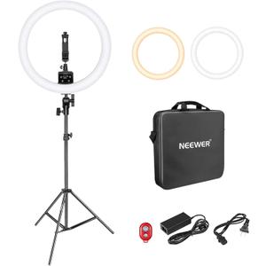 Neewer APP Control 16-inch LED Ring Light, Support Manual Touch Control with LCD Screen, Multiple Lights Control, 3200-5600K, Light Stand Included for Makeup YouTube Video Blogger Salon (White)