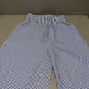 Wide Leg Pants High Waist Striped Summer Beach Travel Trousers, Blue, M