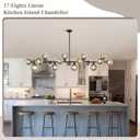 Modern Linear Chandelier Large Linear Chandeliers for Dining Room Black Dining Room Light Fixtures Over Table with Smoke Gray Open Glass 17 Lights Globe Glass Chandelier for Kitchen Island 75 Inch ETL