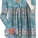 Women's-Tops-Long-Sleeve Henley Shirts V Neck Blouses Buttons Up Tunics Flowy Pleated Blouses (Medium, 02_floral)