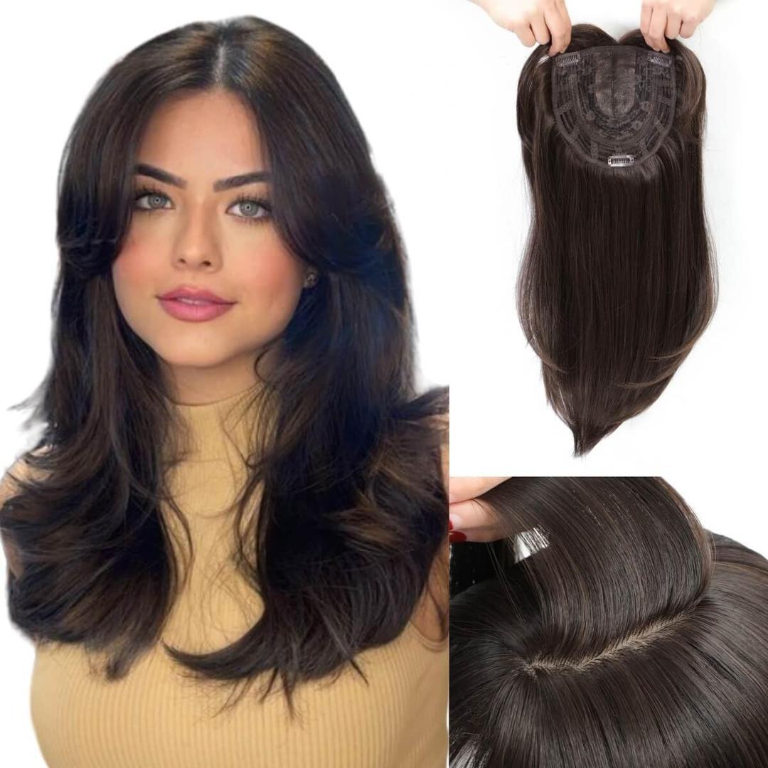 Molefi 19inch Hair Toppers for Women with Thinning Hair,6.5x6.5inch Large Coverage Topper Synthetic Black Brown Wiglets for Daily Use