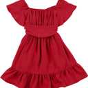 blibean Girls Summer Tie Back Dress Tween Kids Off Shoulder Dresses Size 4-15 Years (Red, XXL)