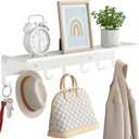 Shelf with 7 Hooks, 23 Inch Entryway Coat Rack Wall Mounted, Metal Coat Hanger with Shelf Storage Clothes, Bags, Purse for Living Room, Balcony, Closet, White
