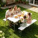 6ft Folding Picnic Table Set with 2 Benches for outdoor Camping Patio Yard