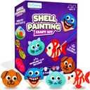 ArtCreativity Seashell Painting Kit for Kids - Sea Shell Craft Kit with 12 Real Seashells, 8 Paint Pots, 2 Glitter Paint Tubes, Air Dry Clay, and More - Summer Arts and Crafts Kits for Girls Ages 4-12