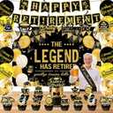 68Pcs Happy Retirement Party Decorations for Men and Women, Black Gold Retirement Party Decorations, Happy Banner, Backdrop, Hanging Swirls, Sash, Balloons, Cake &Food Toppers