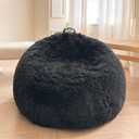 XeGe Kids Fluffy Faux Fur Bean Bag Chair Cover (No Filler), Soft Furry Stuffed Animal Storage Bean Bag Cover for Plush Toys, Shaggy Fuzzy Beanbag for Kids Teens Girls Children, Anti-Slip, Dark Grey (Small(28"x28"x32"))