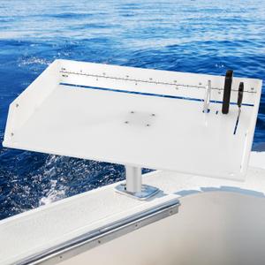Marine Boat Cutting Board with Rod Holder, 20" Bait Table/Fillet Station, Knife Slot, Plier Storage, Fish Scale, UV Stabilized PP