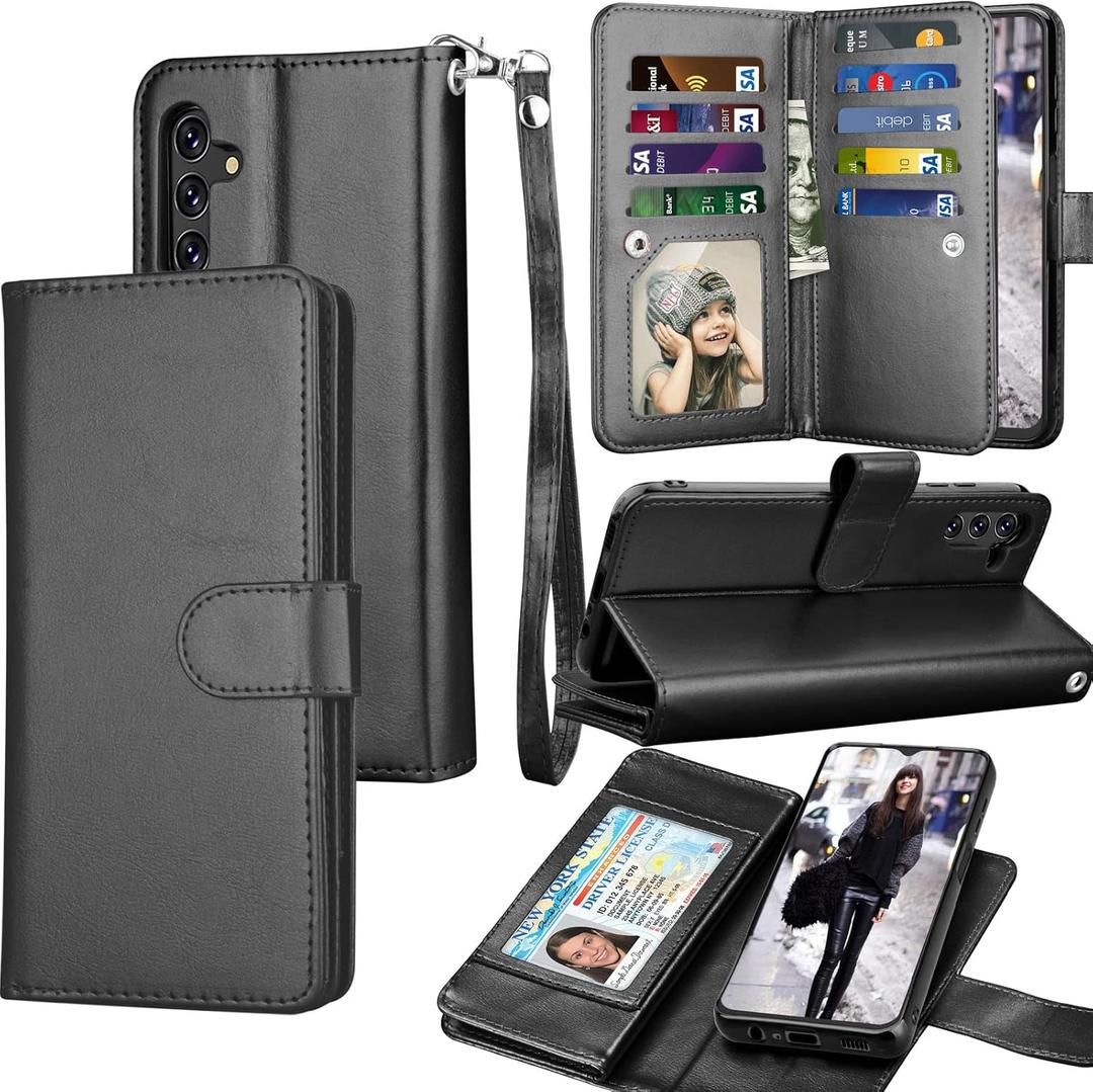 Tekcoo Galaxy A13 5G Case, Luxury PU Leather Wallet, Detachable Magnetic Hard Case, Kickstand, 11 Card Slots, Cash Holder, Folio Flip Cover [W-Black]