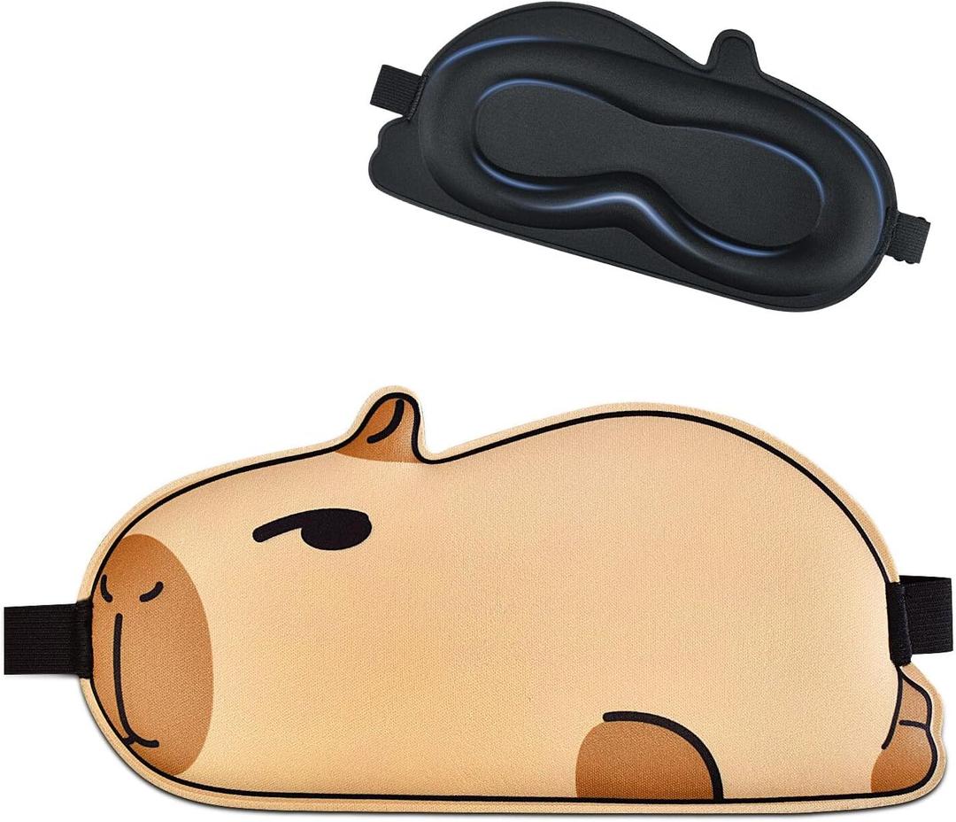Cute Capybara Sleeping Mask Eye Mask Funny Animal 3D Contoured Sleep Mask Soft Breathable Blindfold Travel Eye Cover Eyeshade for Kids Adults Girls Boys Women Men (Capybara, Brown)