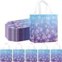 ReliThick 16 Pcs Winter Snowflake Party Gift Bag with Handle Christmas Snowflake Reusable Non Woven Treat Goodie Bag Blue Purple Wonderland Baby Shower Birthday Party Supplies, 9.1x8.7x4.5''