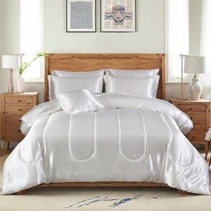 Bedding_Dreamer Silk Like White Comforter Set with Sheet Set Queen Size 8 Pieces Satin Bedding Set Silky Bed-in-a-Bag Luxury Hotel Soft Silky Comforter Set with 1 Cushion Cover Vegan Silky Bed Set