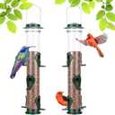 MIXXIDEA 2PK Metal Wild Bird Feeder Bird Feeders for Outdoors Hanging 6 Port Tube Bird Feeder Transparent Finch Feeder with Steel Hanger Green