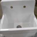 White Utility Sink 21 Inch, Wall Mount Farmhouse Sink, Deep Bowl High Back Laundry Sink with Accessories, Fireclay Porcelain Floating Slop Tub for Laundry Room, Kitchen, Garage, Bathroom, 21x16x18 inches