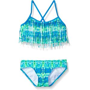 Kanu Surf Kelly Girls' Bikini Beach Sport Fringe 2-Piece Girls' Swimsuit (14, Kayla Blue/Green Tie-dye)