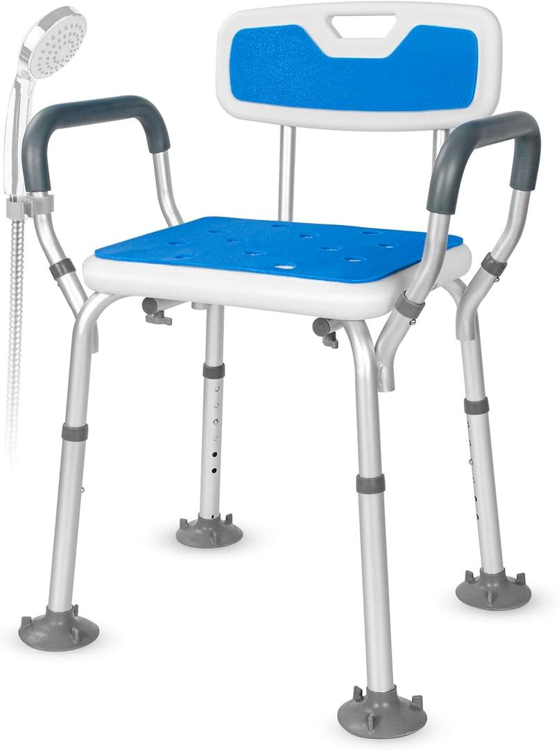 Heavy Duty Shower Chair for Inside Height Adjustable Shower Chair with Arms Shower Seats for Elderly, Disabled and Handicap Support Up to 330 Pounds
