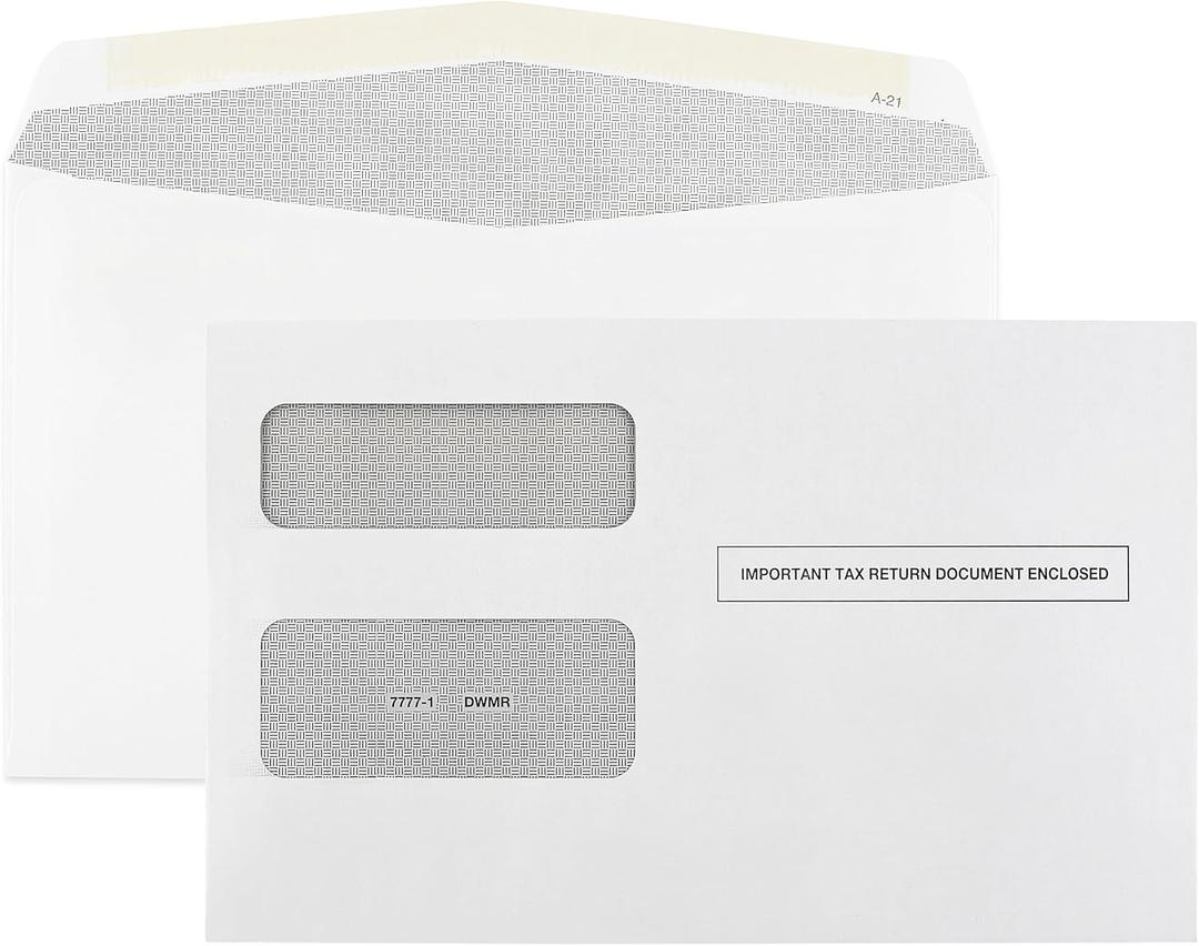 100 1099 Envelopes Designed For 1099 Misc, INT, 1099-R, And 1095-C, Laser Forms from Quickbooks or Similar Tax Software -Double-Window Security Envelope, Gummed Flap, 5 5/8 Inch x 9 Inch Pack of 100