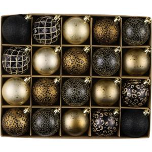 DecorbyHannah Black Gold Christmas Ornaments, 20ct 2.36 inch Leopard Cheetah Print Ornaments for Tree Decorations,Shatterproof Decorative Plastic Hanging Ball for Xmas Home Party Holiday Table Decor