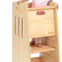 OCODILE Toddler Tower with a Sliding Door and 3 Adjustable Heights - Safe Toddler Kitchen Stool Helper with Support Feet - Updated Design for 18+ Months to 6-Year-Old Kids - Varnished