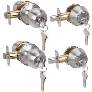 HOSOM 2 Pack Entry Door Knob and Single Cylinder Deadbolt Lock Set, Exterior Door Lock Set, Keyed Alike Entry Door Locksets with Deadbolt for Entrance and Front Door, Satin Nickel