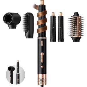 O.H.B 5 in 1 Hot Air Hair Styler, 110,000 RPM High Speed Hair Dryer Brush, Ionic Air Styler Wrap with Fast Drying, No Heat Damage Air Multi Styler for Volumize, Curl, Straighten for Travel, Black Gold