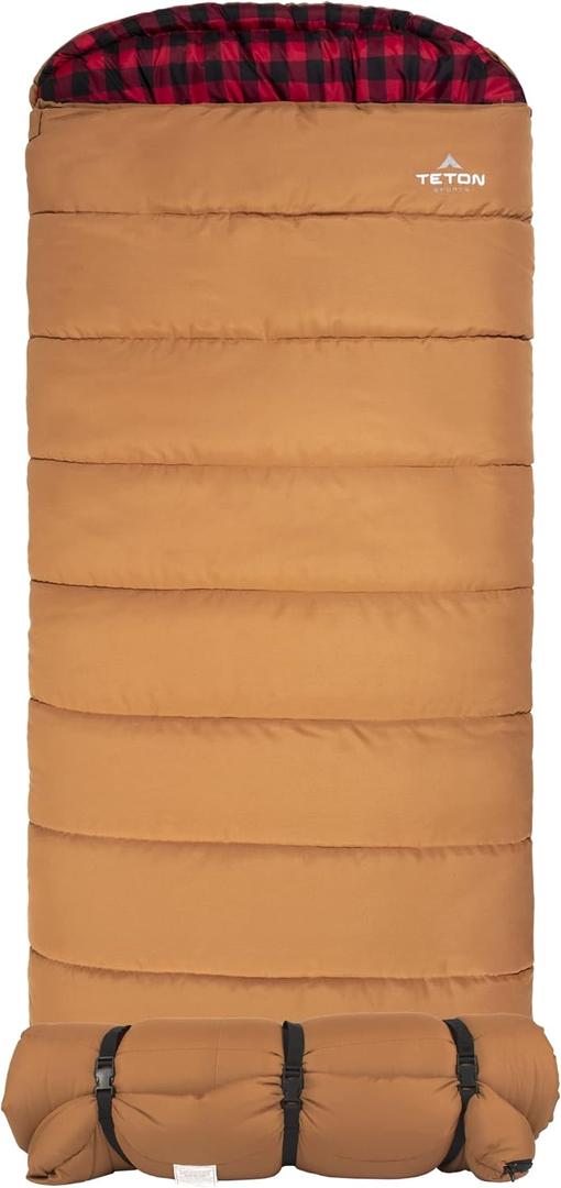 TETON Sports Deer Hunter Sleeping Bag, Warm and Comfortable Camping Sleeping Bag, Teton Tough Canvas Shell for Camping, Hunting, and Cold Weather, 90" x 39" - Right Zip