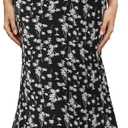 Gardenwed Womens Midi Casual Skirt High Waisted Pleated Flowy A Line Elastic Swing Skirts with Side Slit (L)