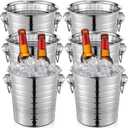  6 Pack Stainless Steel Champagne Bucket 3 Qt Metal Ice Bucket Double Wall Wine Bucket with Handles Party Beverage Chiller for Champagne Beer Cocktail Wine Drinks Home Bar Accessories (Silver)