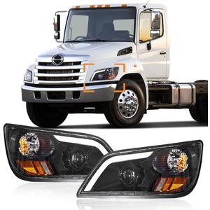 Headlight Assembly fit for 2011+ Hino 238 258 268 338 Truck Left Driver and Right Passenger Side Black Housing Headlamp (with LED,Lens) (Pair)