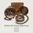 Engraved Brass Pocket Compass Gift for Men Vintage Antique Compass for Hiking, Adventure, and Travel Leather Case Included Moon & Stars, or Road Design Gift for Dad, Husband, or Son