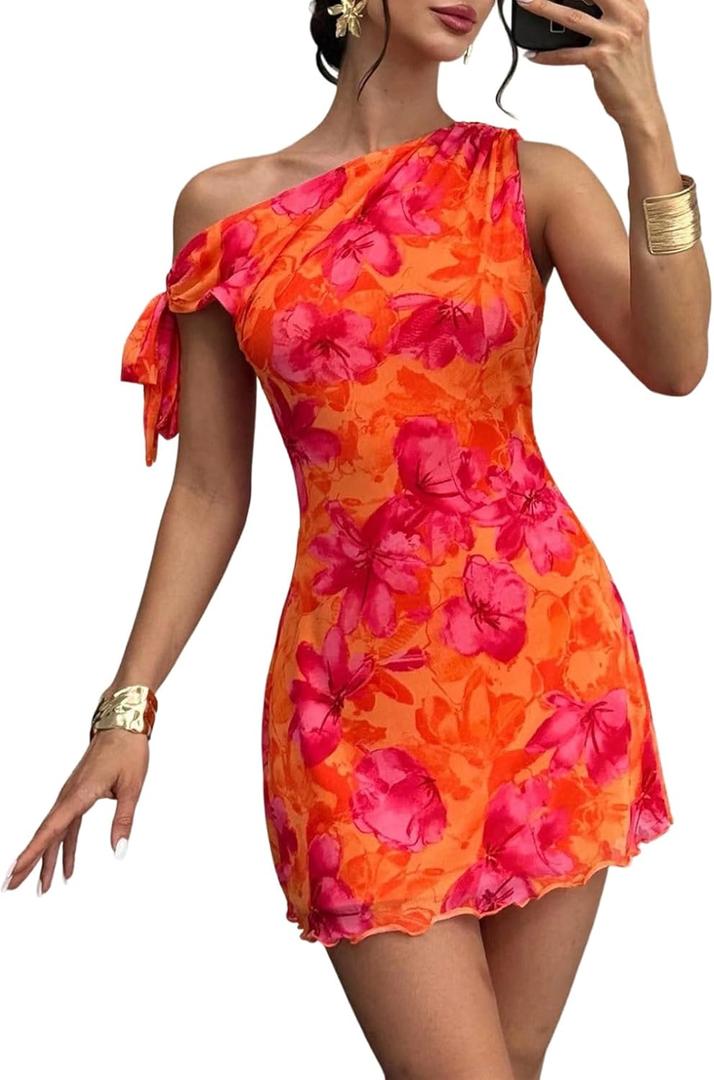 Acelitt Womens Summer Floral Off Shoulder Dress,M
