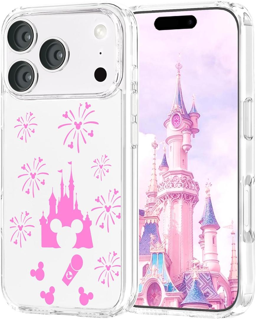 Case Designed for iPhone 17 Pro Max 6.9 InchCute Pink Castle PatternsAnti-YellowingShockproofWaterproofProtective Slim Clear Cover for Women Girl