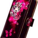 Case for Pixel 7a,White Tiger Butterfly Leather Flip Phone Case Wallet Cover with Card Slot Holder Kickstand for Google Pixel 7a