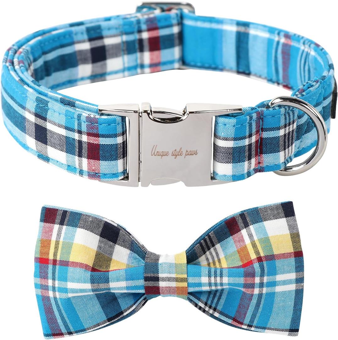 Unique style paws Plaid Dog Collar with Bow Pet Gift Adjustable Soft and Comfy Bowtie Collars for Small, Medium, and Large Dogs