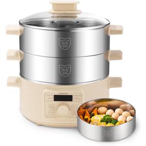 Joydeem Electric Food Steamer for Cooking, 2-Tier Stainless Steel Vegetable & Food Steamers, 13L/13.7 qt Large Capacity, DZG-A100