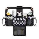 TOPDesign Universal Baby Stroller Organizer, Double Stroller Caddy with Detachable Mesh Bag & Heightened Insulated Cup Holders & Non-Slip Secure Hooks Accessories, Fits Most Strollers (Checkerboard)